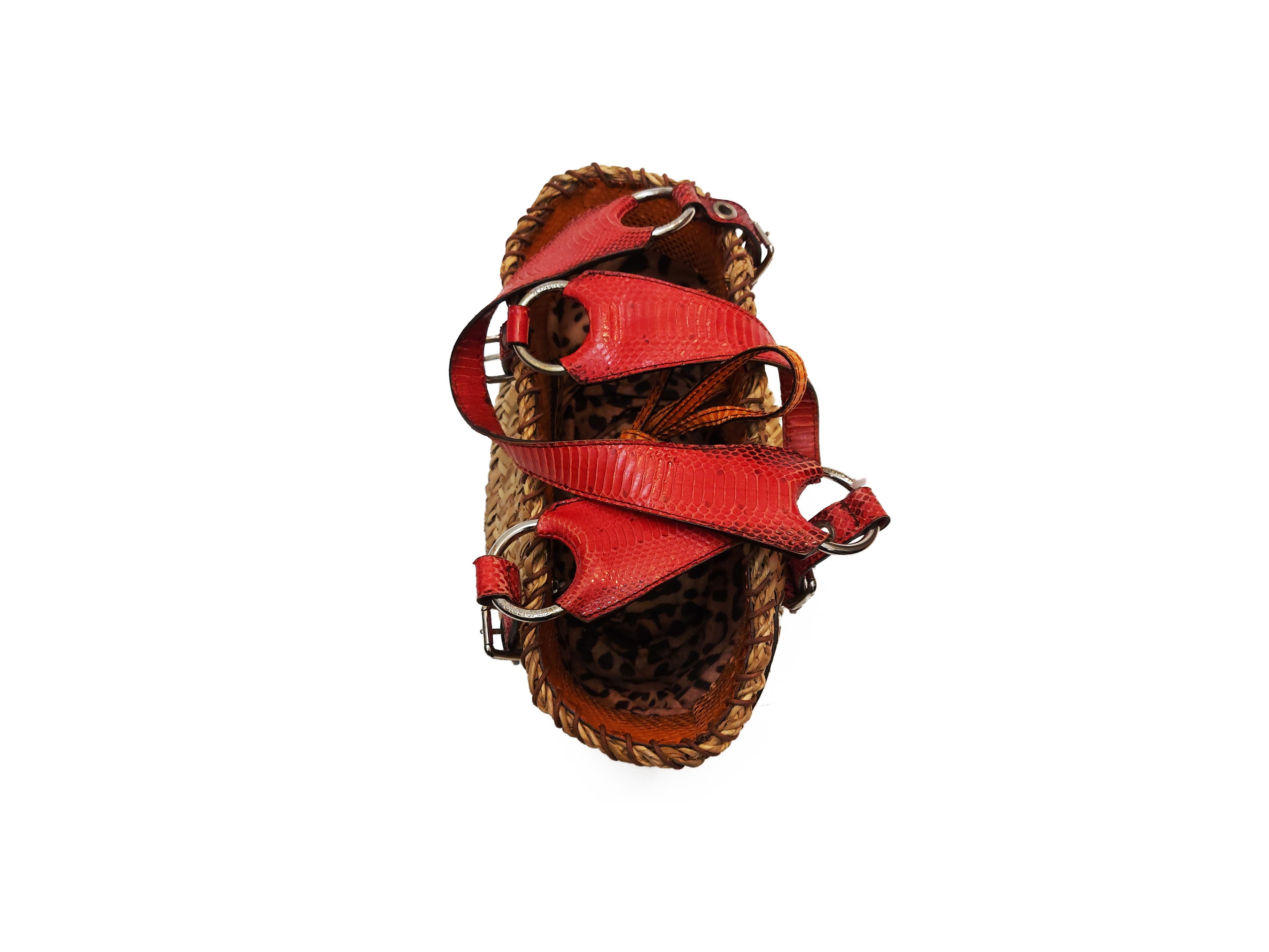 Dolce & Gabbana - Borsa a spalla in paglia e pitone