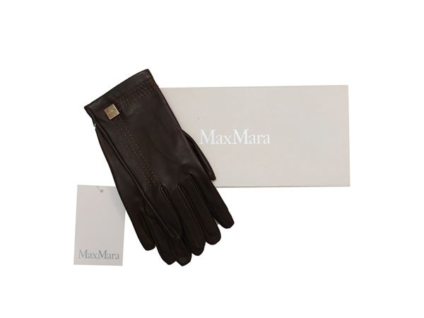 Max Mara - Guanti in pelle d'agnello marrone
