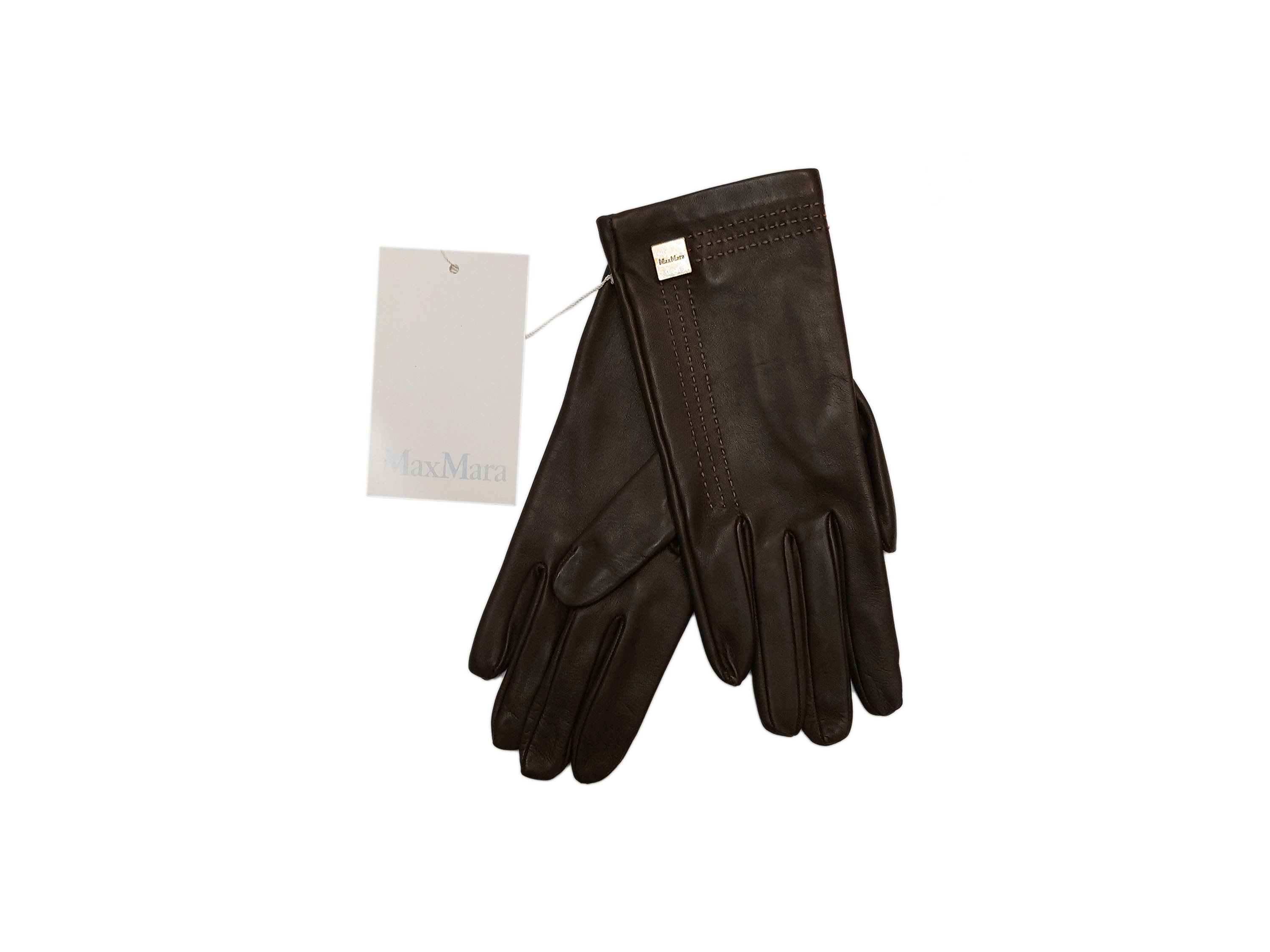 Max Mara, Guanti in pelle d'agnello marrone, misura 7,5