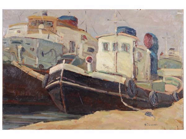 Bruno Tinucci : Barche al porto  - Asta Luce di Toscana: Maestri del Novecento - Maison Bibelot - Casa d'Aste Firenze - Milano