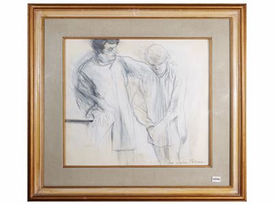 Due figure, tecnica mista su carta, 1980