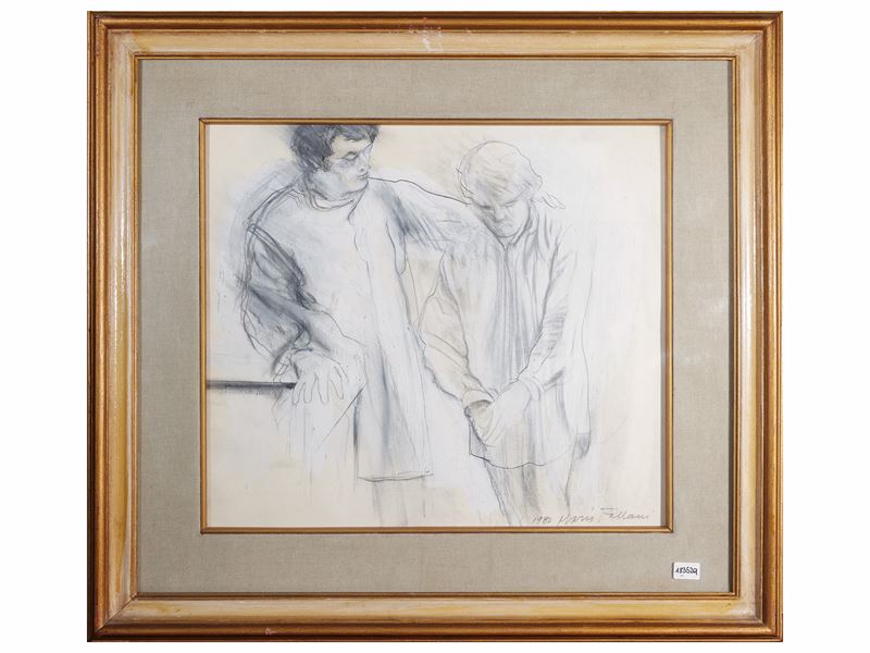 Mario Fallani - Due figure, tecnica mista su carta, 1980