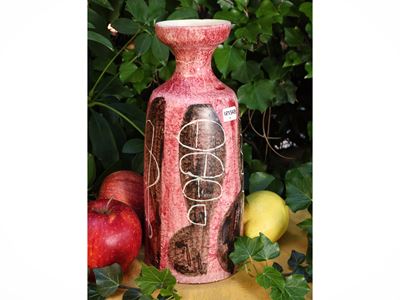 Vaso in ceramica smaltata, decorazione astratta e marchio alla base
