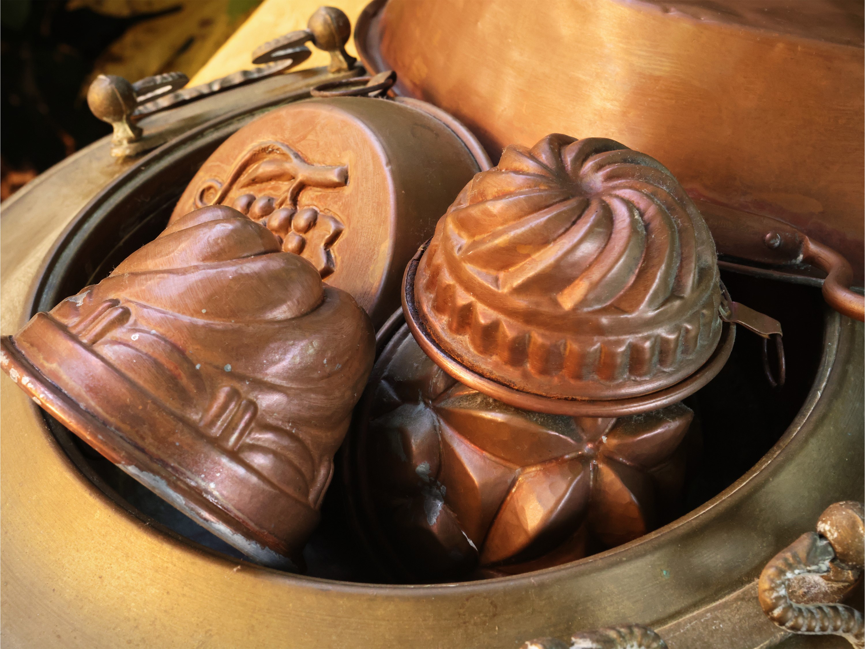 Accessori da cucina in rame, forme per budini e pentole/tegam i (10)