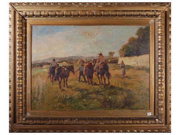 Carlo Domenici - Paesaggio con contadini a cavallo