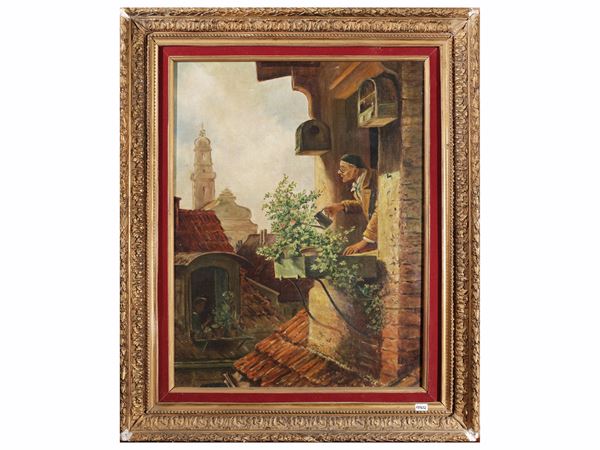 Veduta di tetti e personaggi  (inizio XIX secolo)  - Asta Stile fiorentino. Una raccolta privata - Maison Bibelot - Casa d'Aste Firenze - Milano