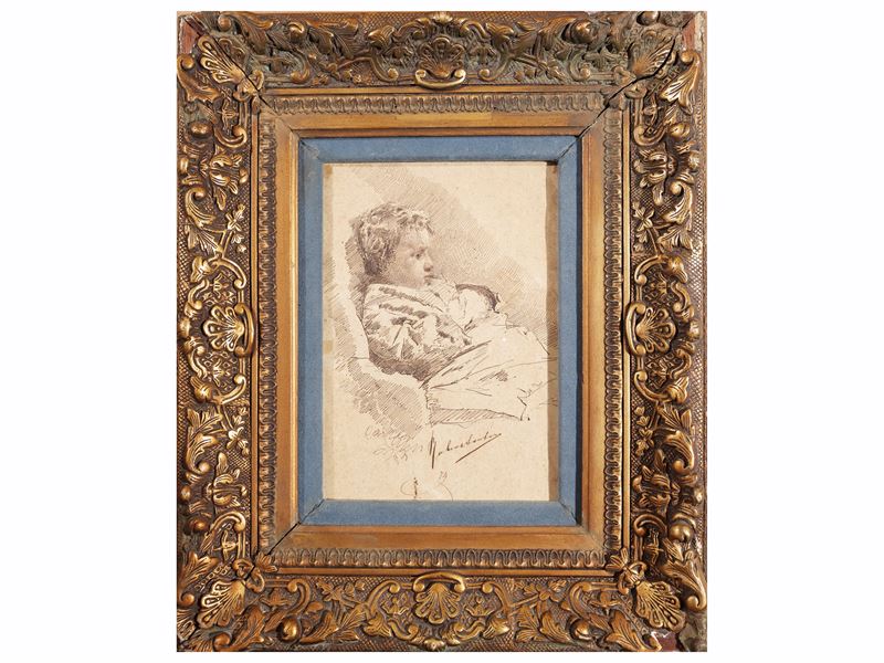Rubens Santoro - Ritratto di fanciullo (china su carta) 1874