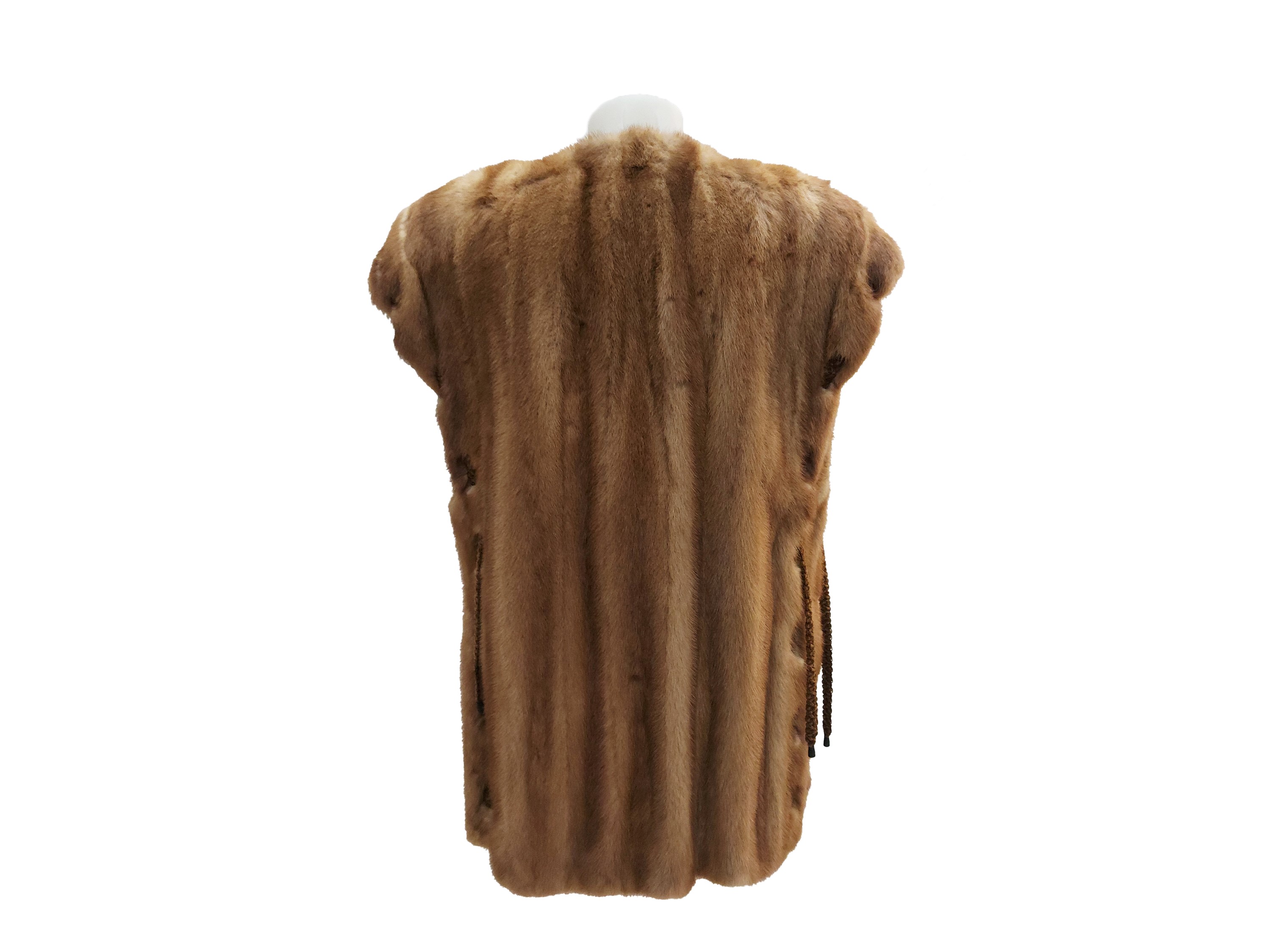 Gilet in pelliccia di visone beige, inserti scamosciati e spacchi laterali