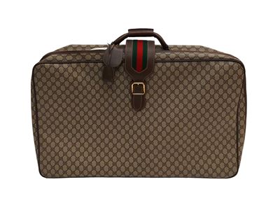 Gucci, Valigia in tela monogram marrone con finiture in pelle di cinghiale