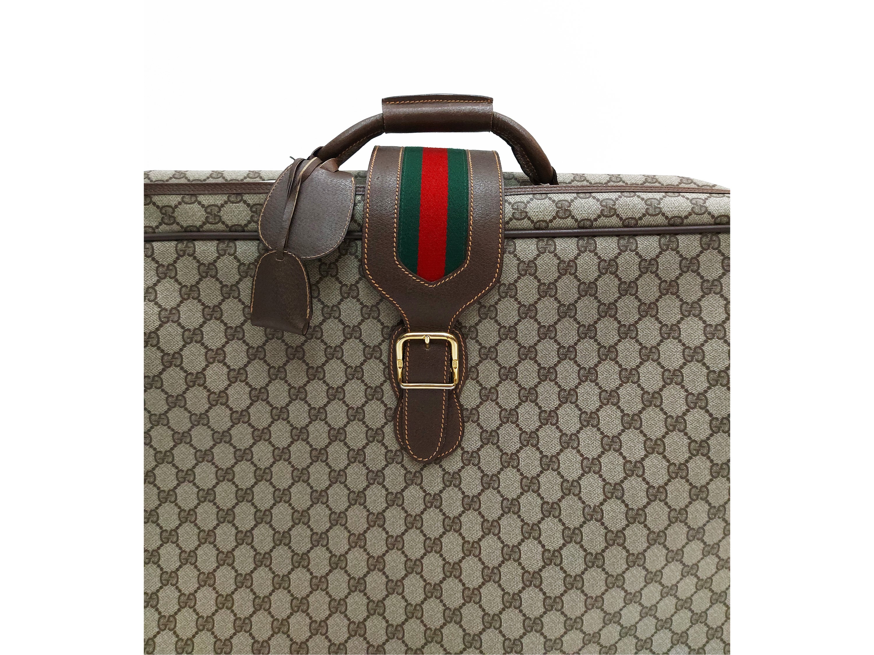 Gucci, Valigia in tela monogram marrone con finiture in pelle di cinghiale