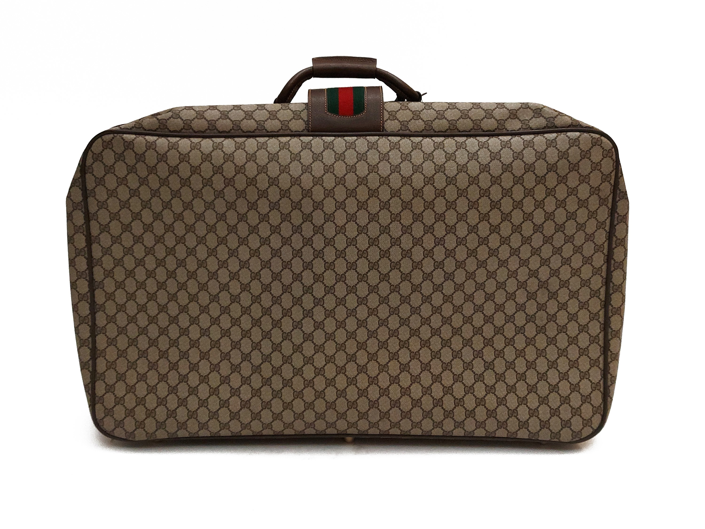 Gucci, Valigia in tela monogram marrone con finiture in pelle di cinghiale