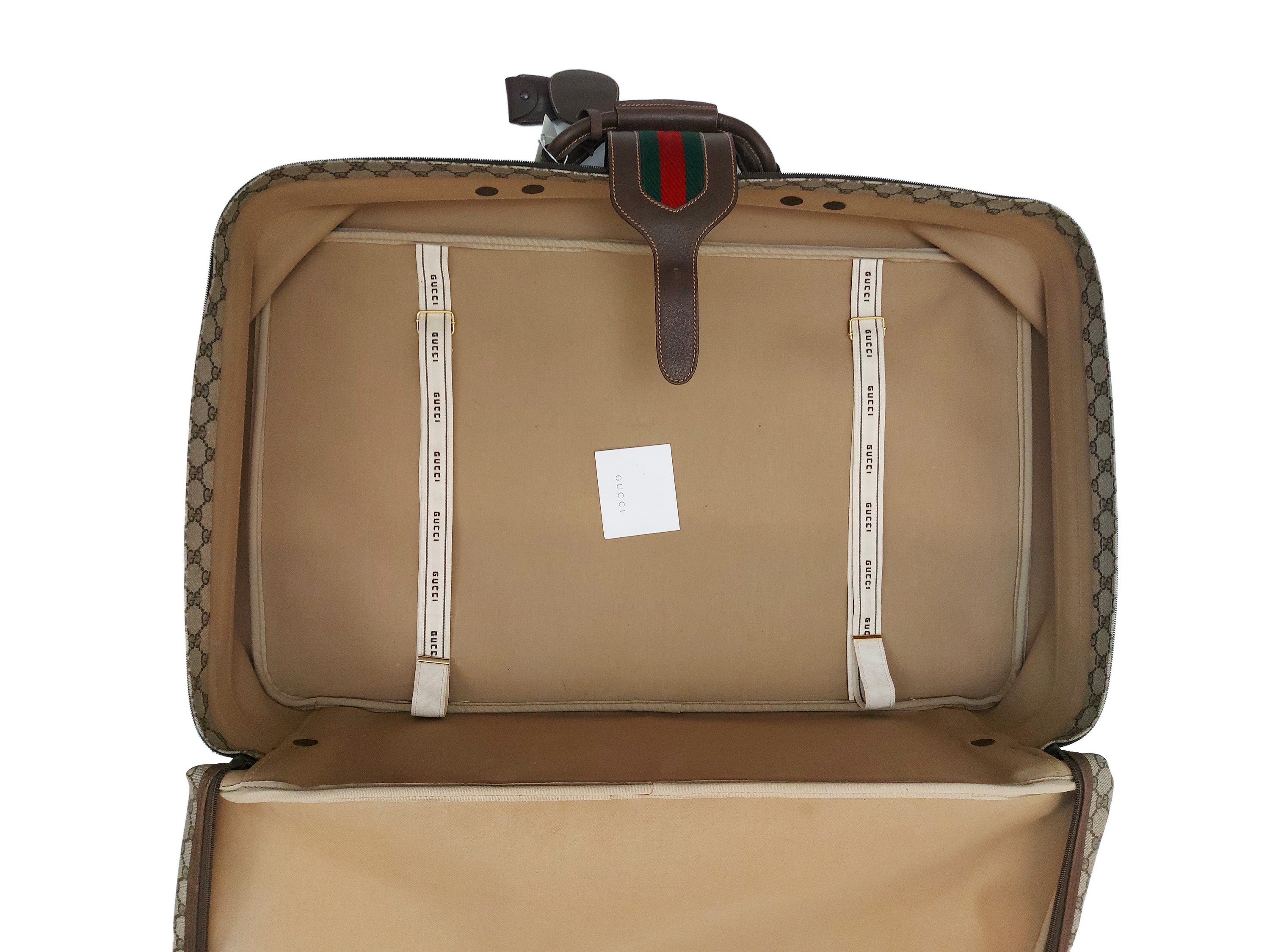 Gucci, Valigia in tela monogram marrone con finiture in pelle di cinghiale