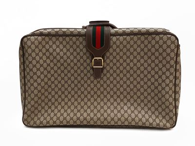 Gucci, Valigia in tela monogram marrone con finiture in pelle di cinghiale