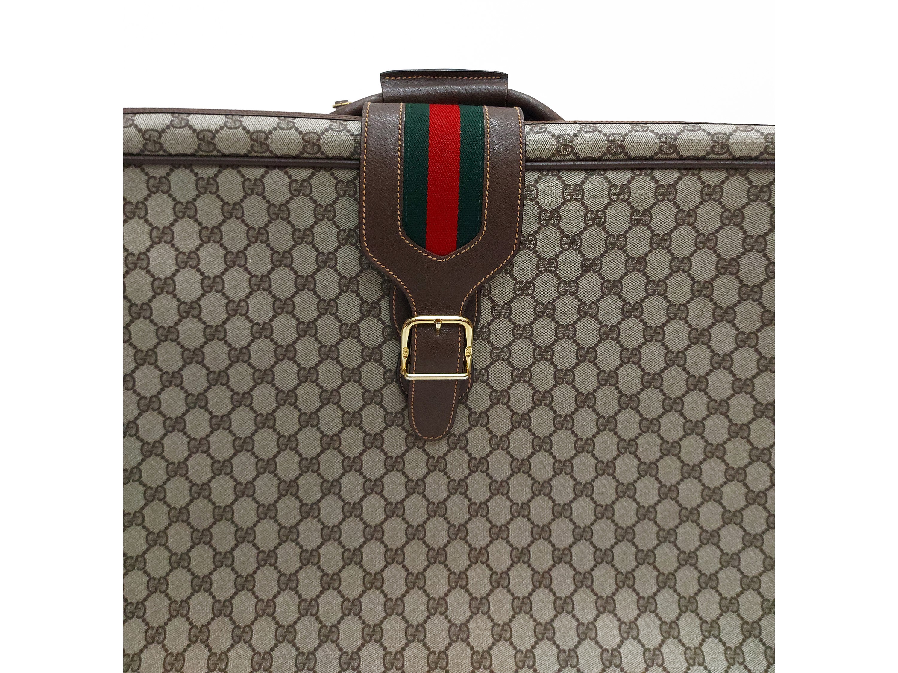 Gucci, Valigia in tela monogram marrone con finiture in pelle di cinghiale