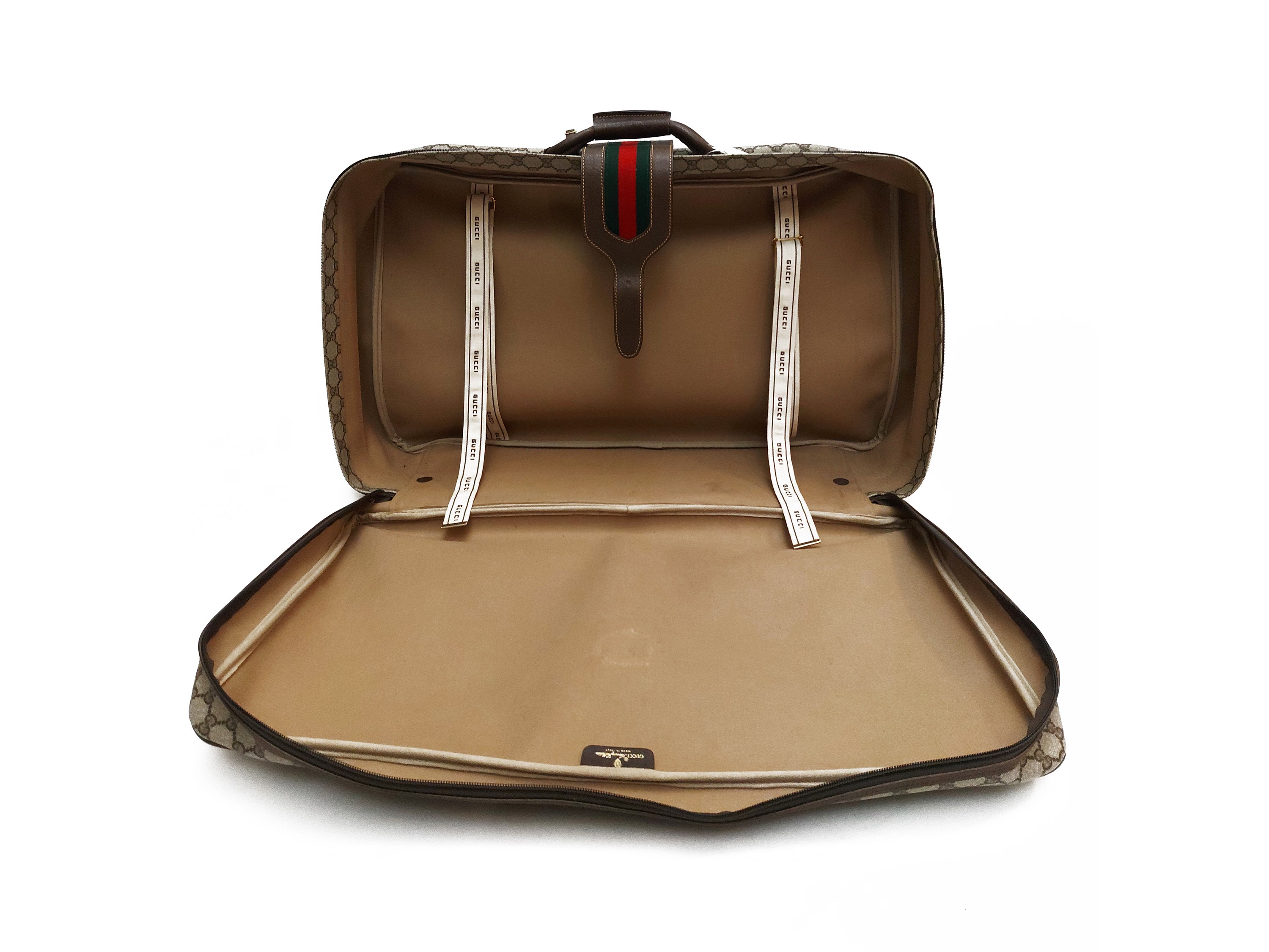 Gucci, Valigia in tela monogram marrone con finiture in pelle di cinghiale
