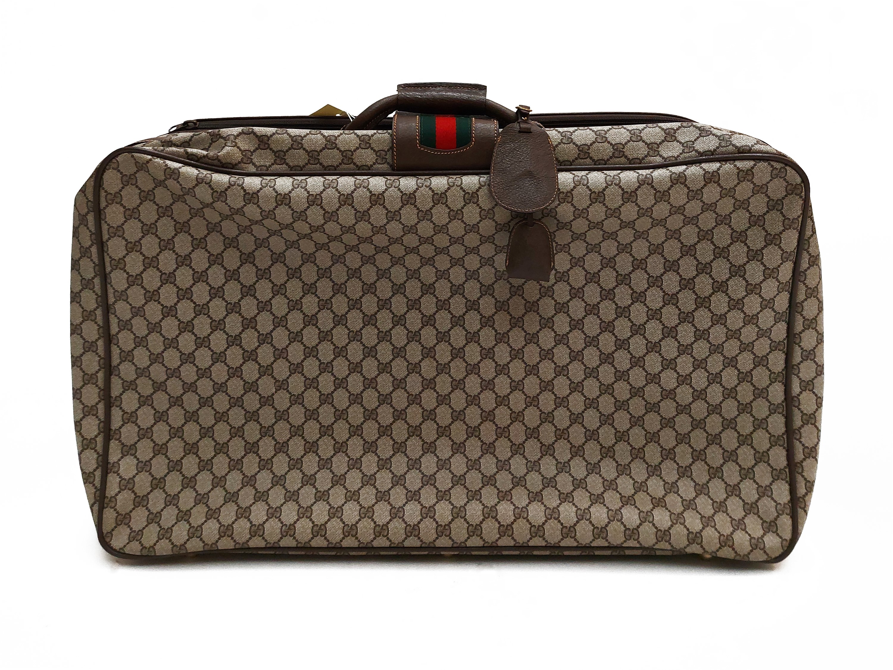 Gucci, Valigia in tela monogram marrone con finiture in pelle di cinghiale