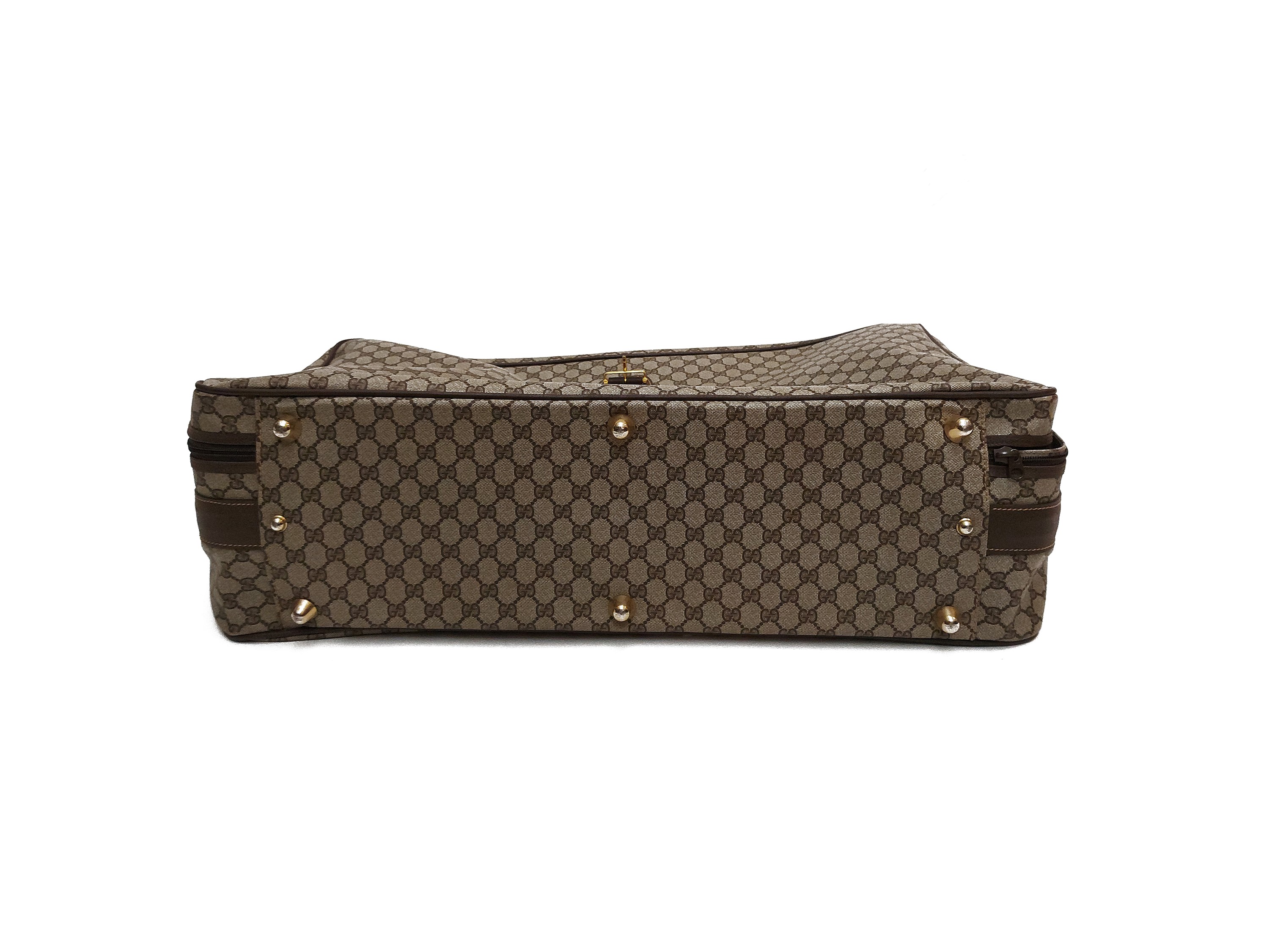 Gucci, Valigia in tela monogram marrone con finiture in pelle di cinghiale