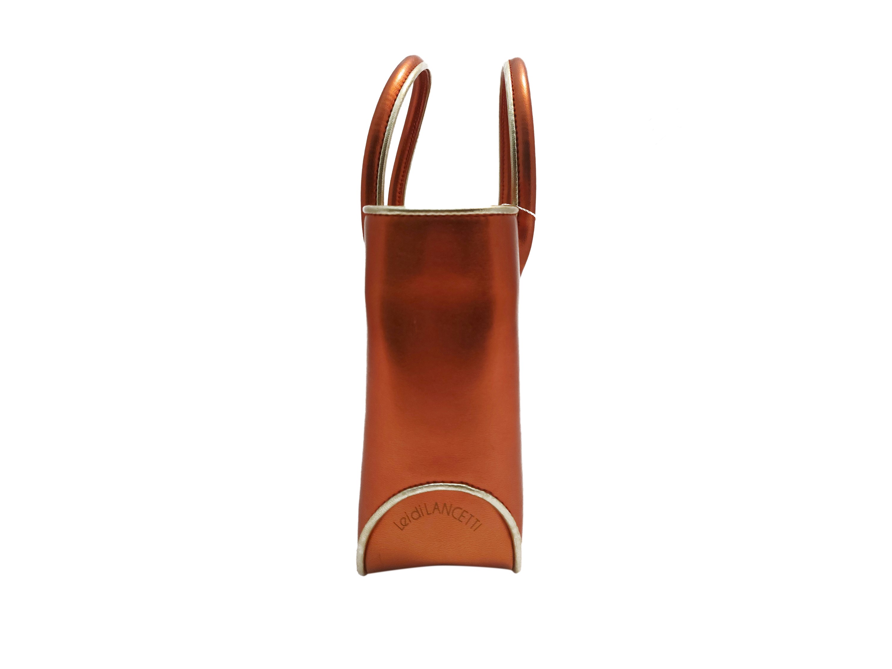 Lancetti, Borsa a mano in pelle metallizzata arancione con finiture oro