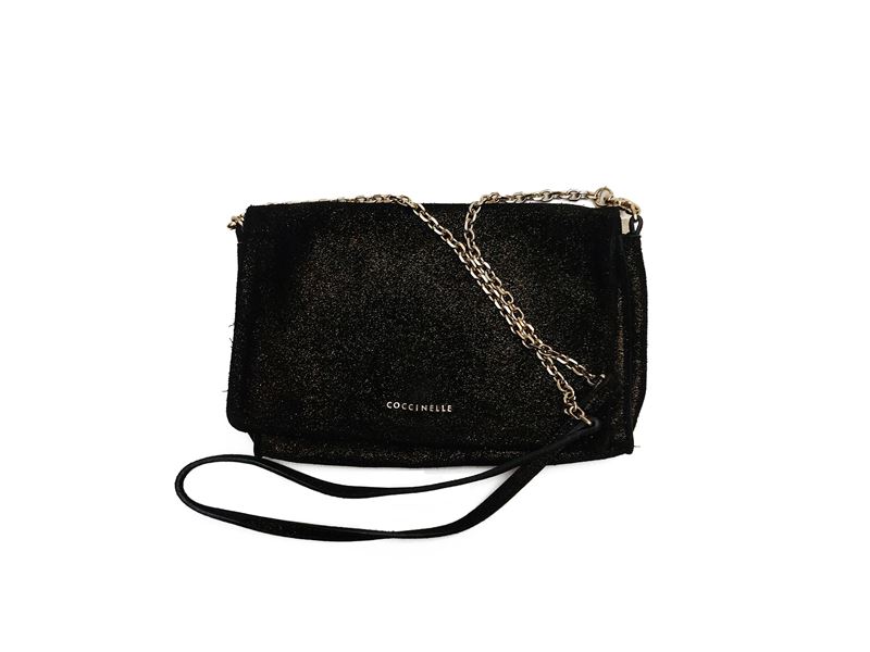 Coccinelle - Borsetta da Sera in Suede Nero Glitterato Oro