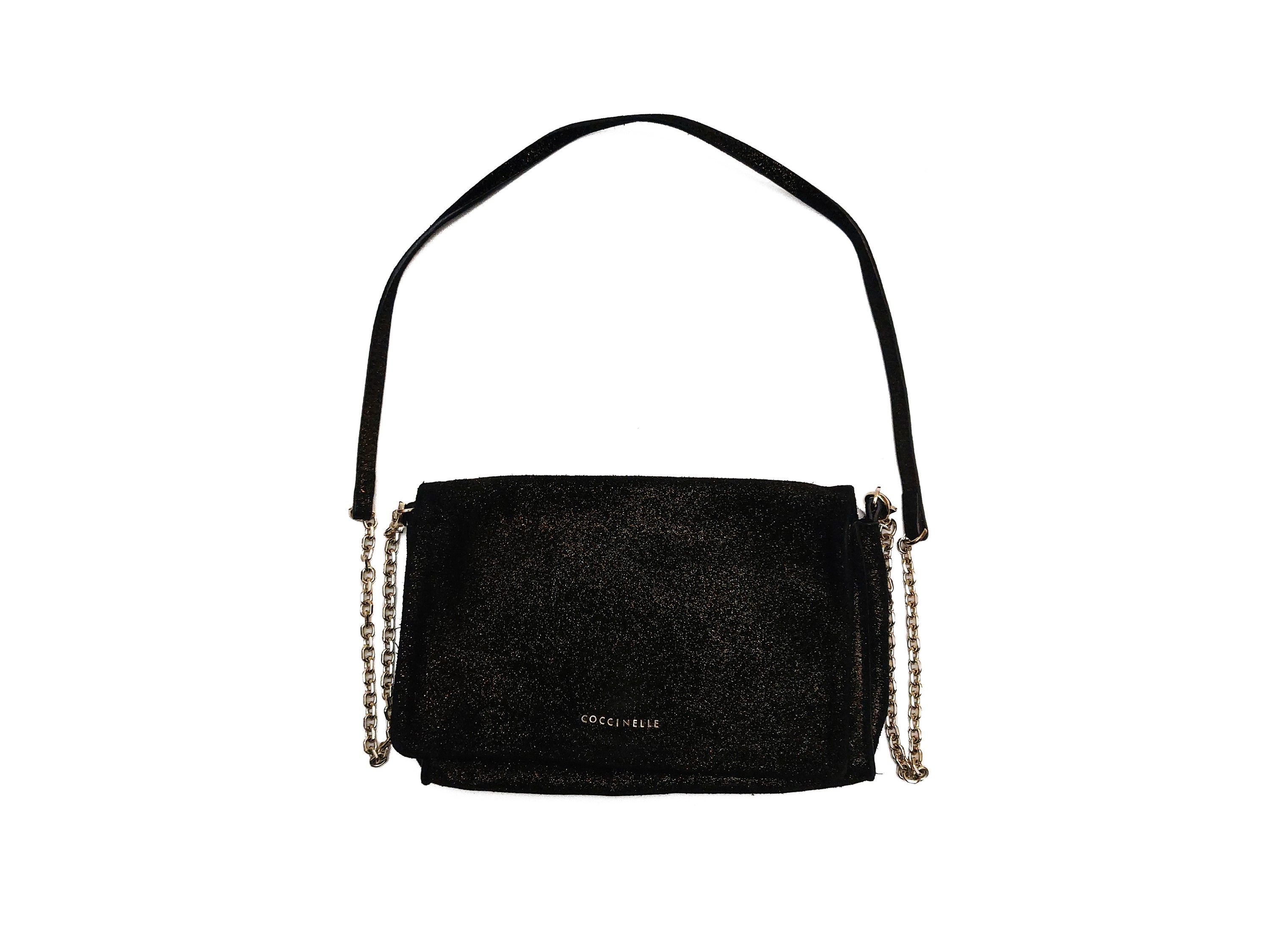 Coccinelle - Borsetta da Sera in Suede Nero Glitterato Oro