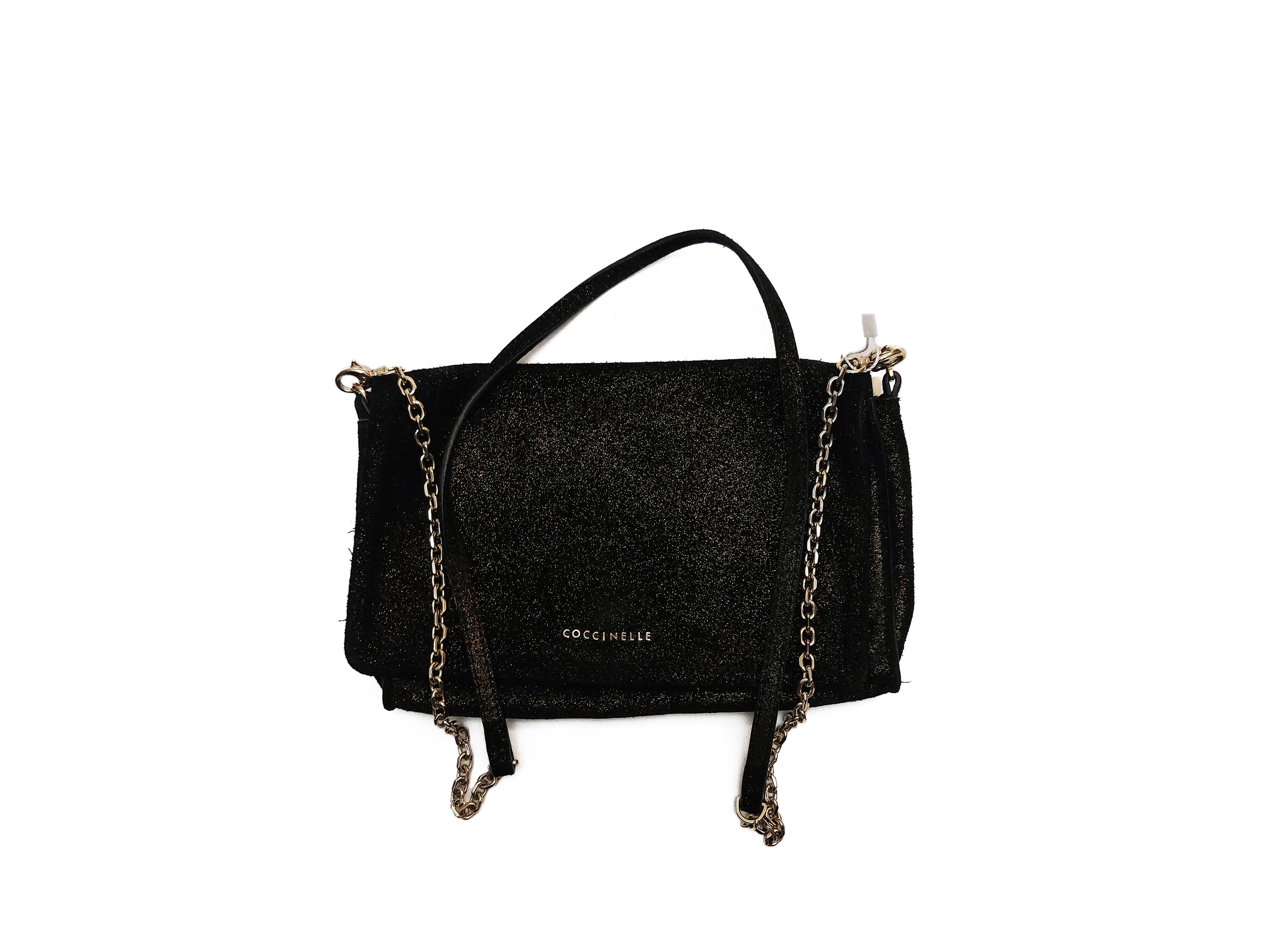 Coccinelle - Borsetta da Sera in Suede Nero Glitterato Oro