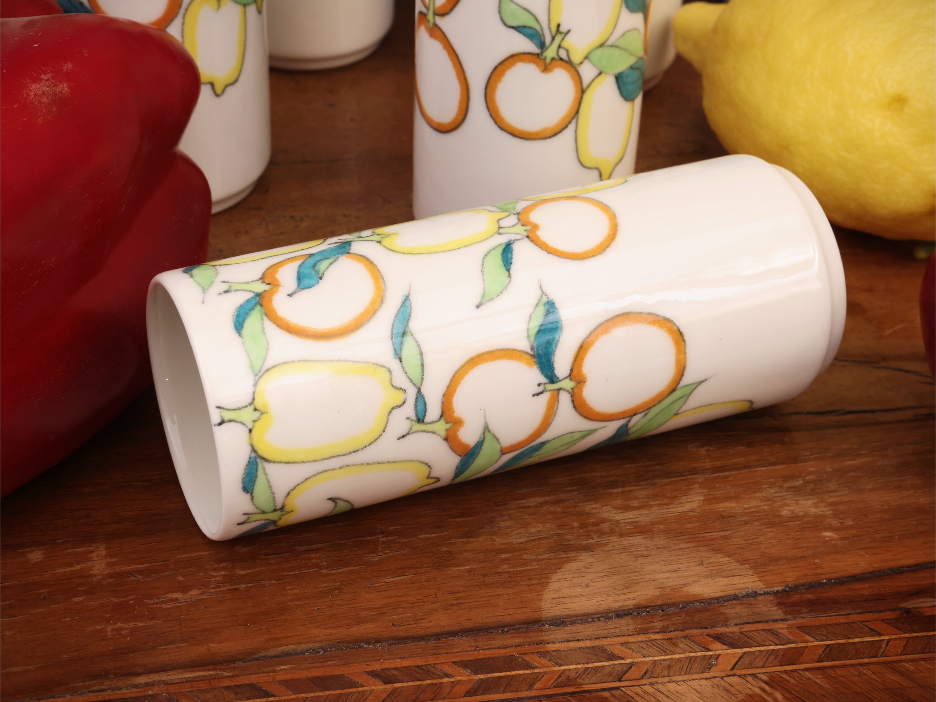 Ernestine, Set da spremuta in ceramica decorata con agrumi (anni Sessanta)