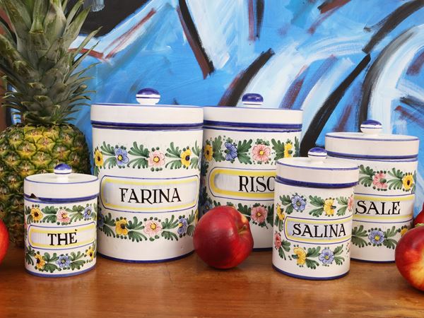 Set di barattoli porta spezie in ceramica smaltata, Deruta