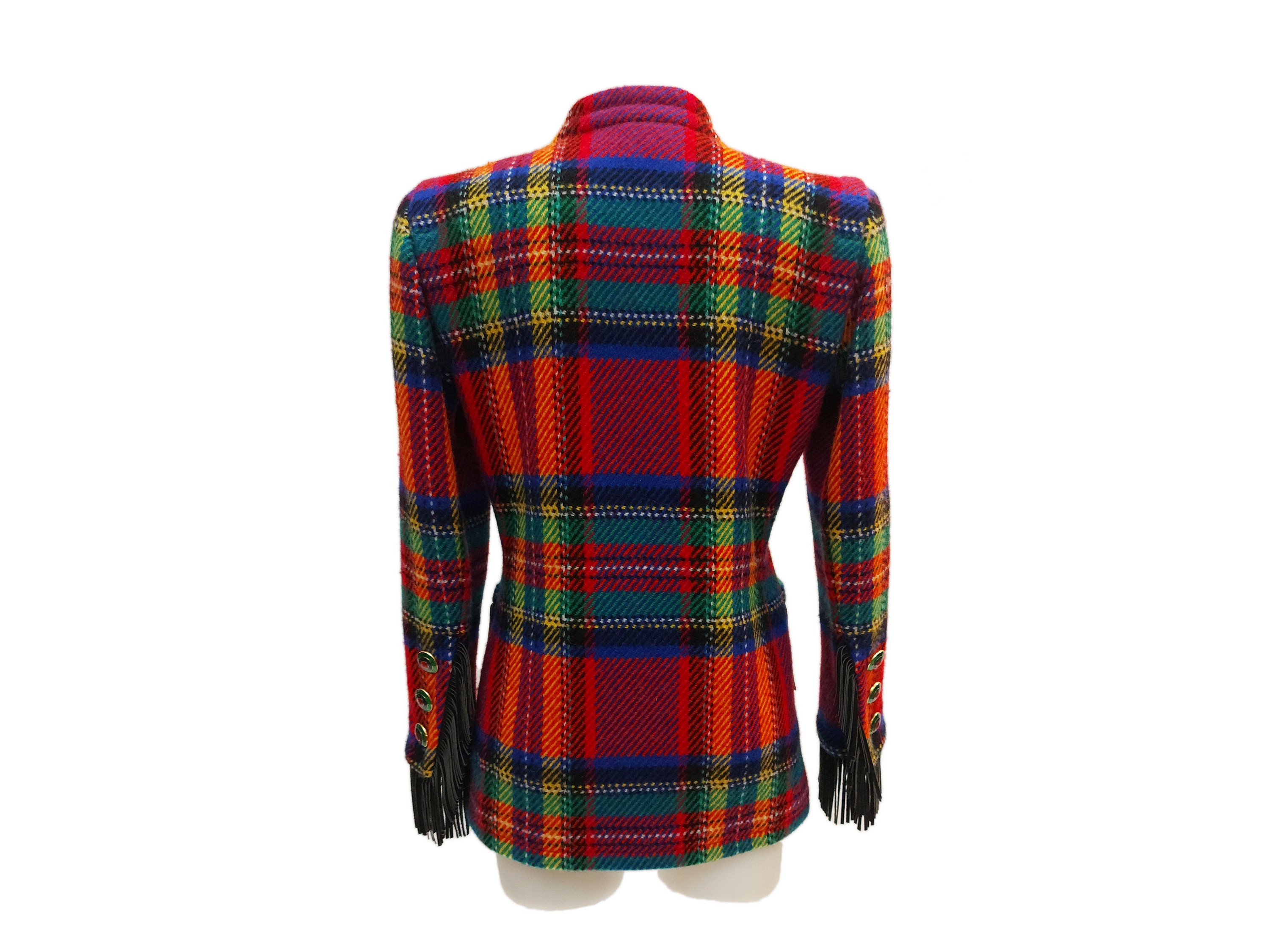YSL - Giacca in lana tartan con frange