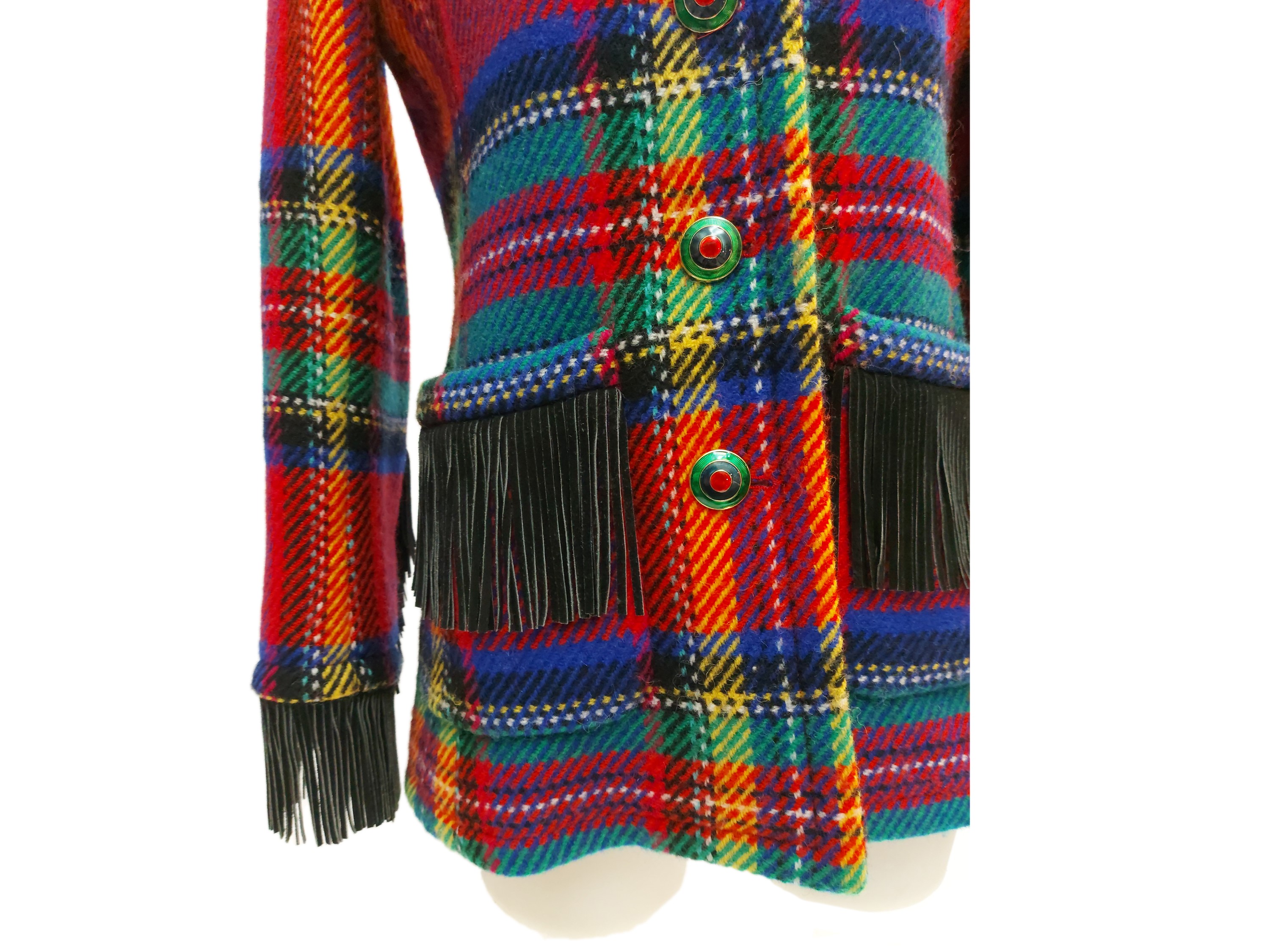 YSL - Giacca in lana tartan con frange