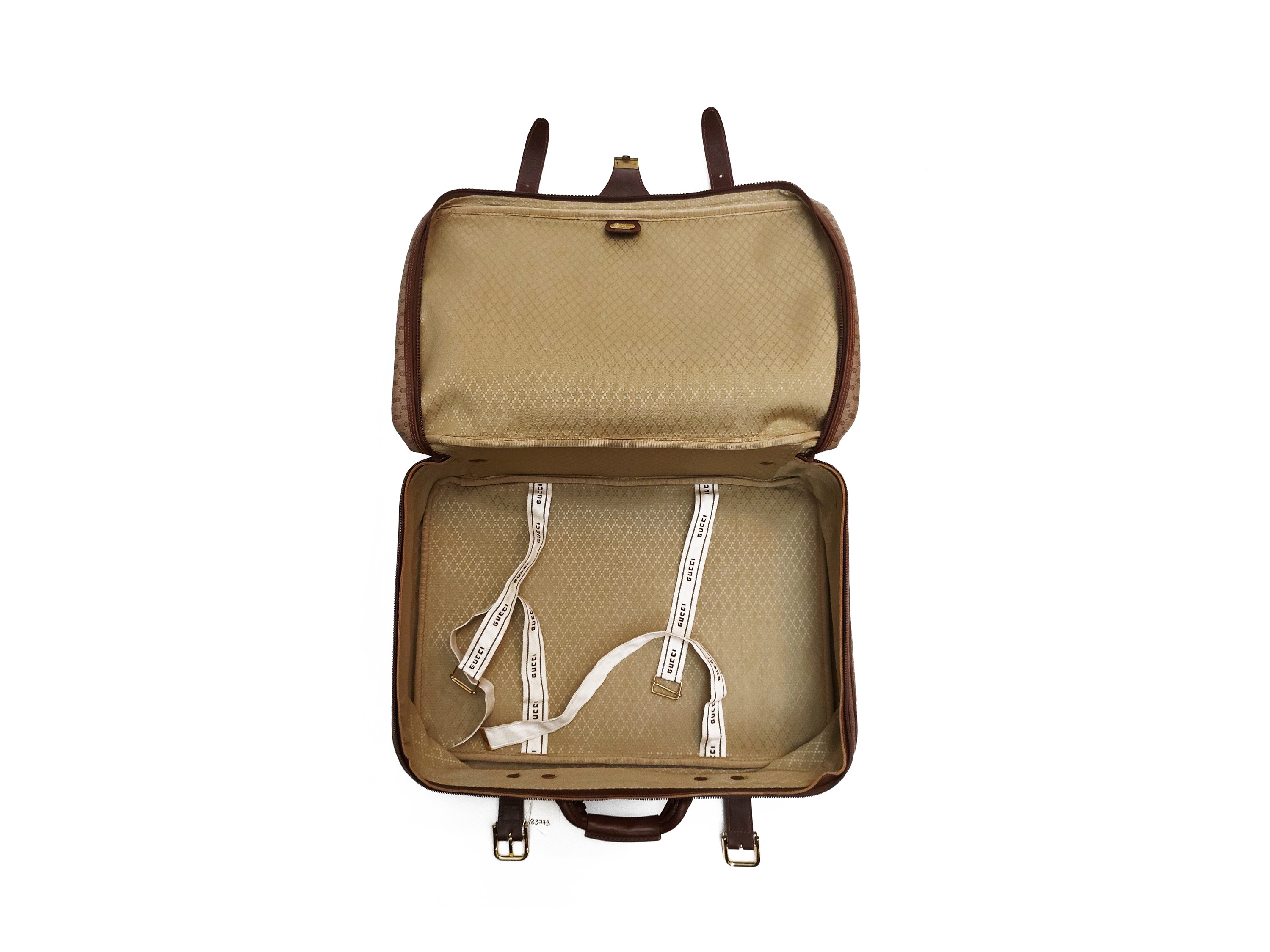 Gucci, Valigia piccola in tela monogram beige con finiture in pelle