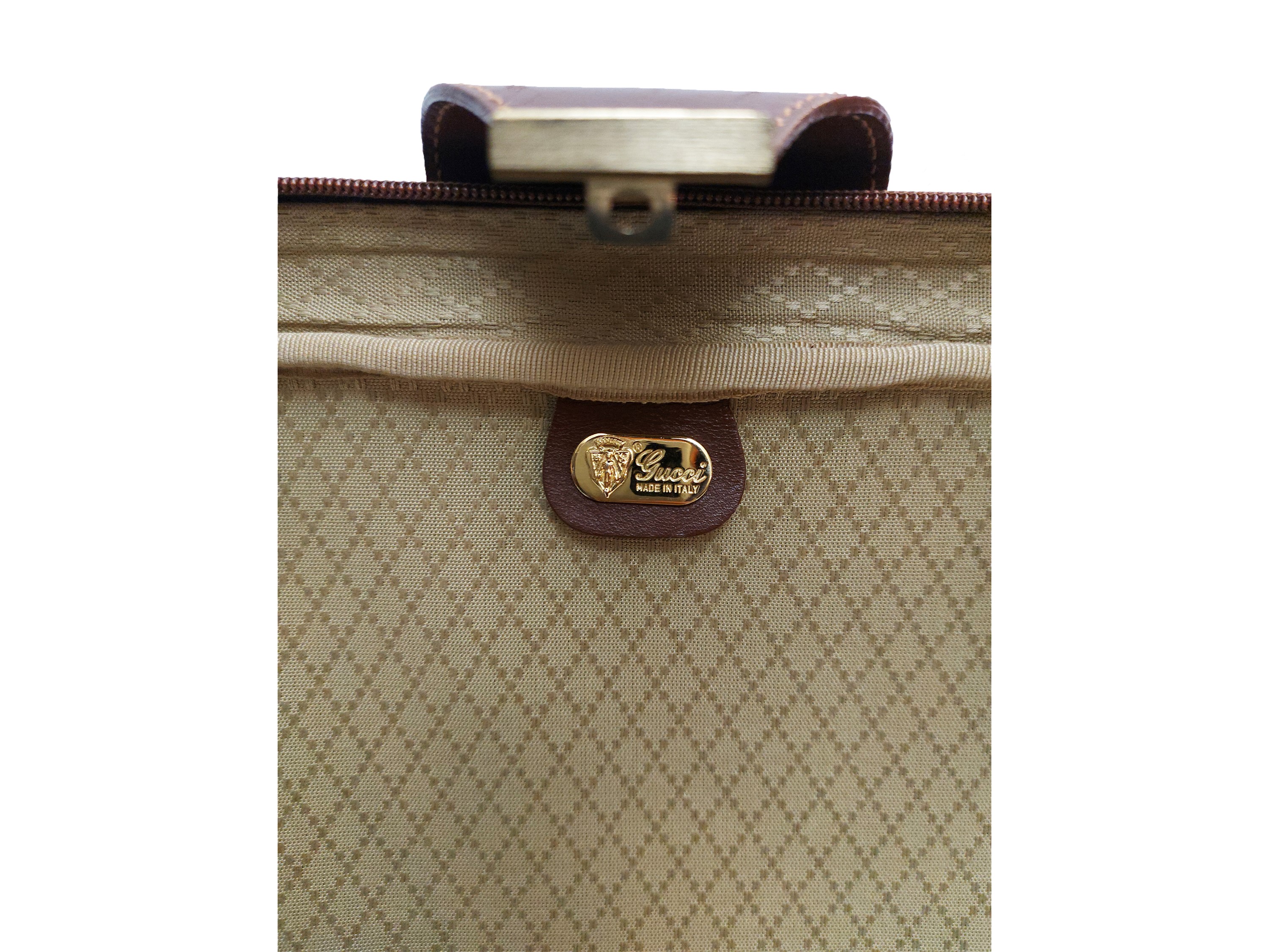 Gucci, Valigia piccola in tela monogram beige con finiture in pelle