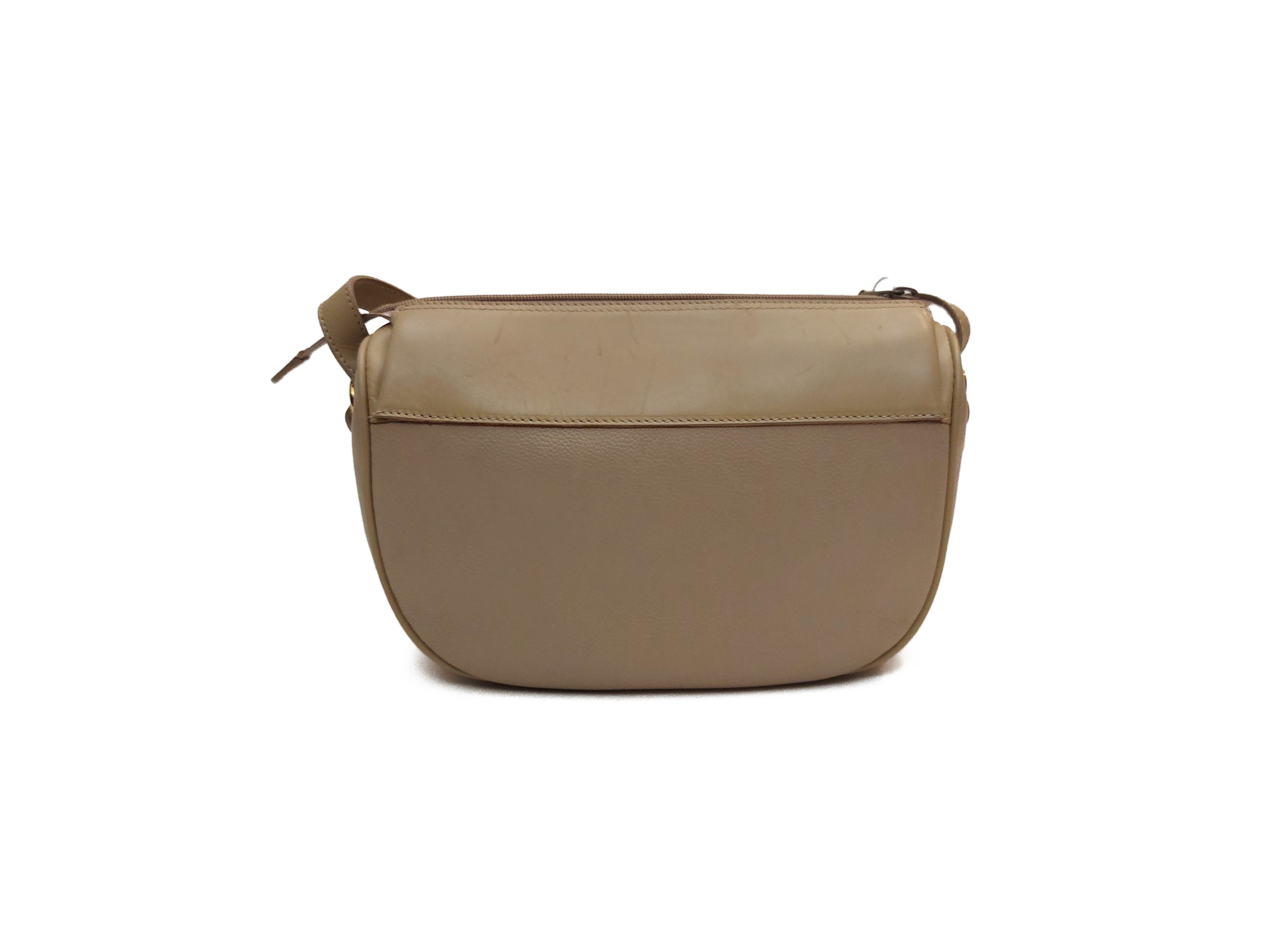 Gucci, Borsa a tracolla in pelle beige martellata e liscia con chiusura a cerniera
