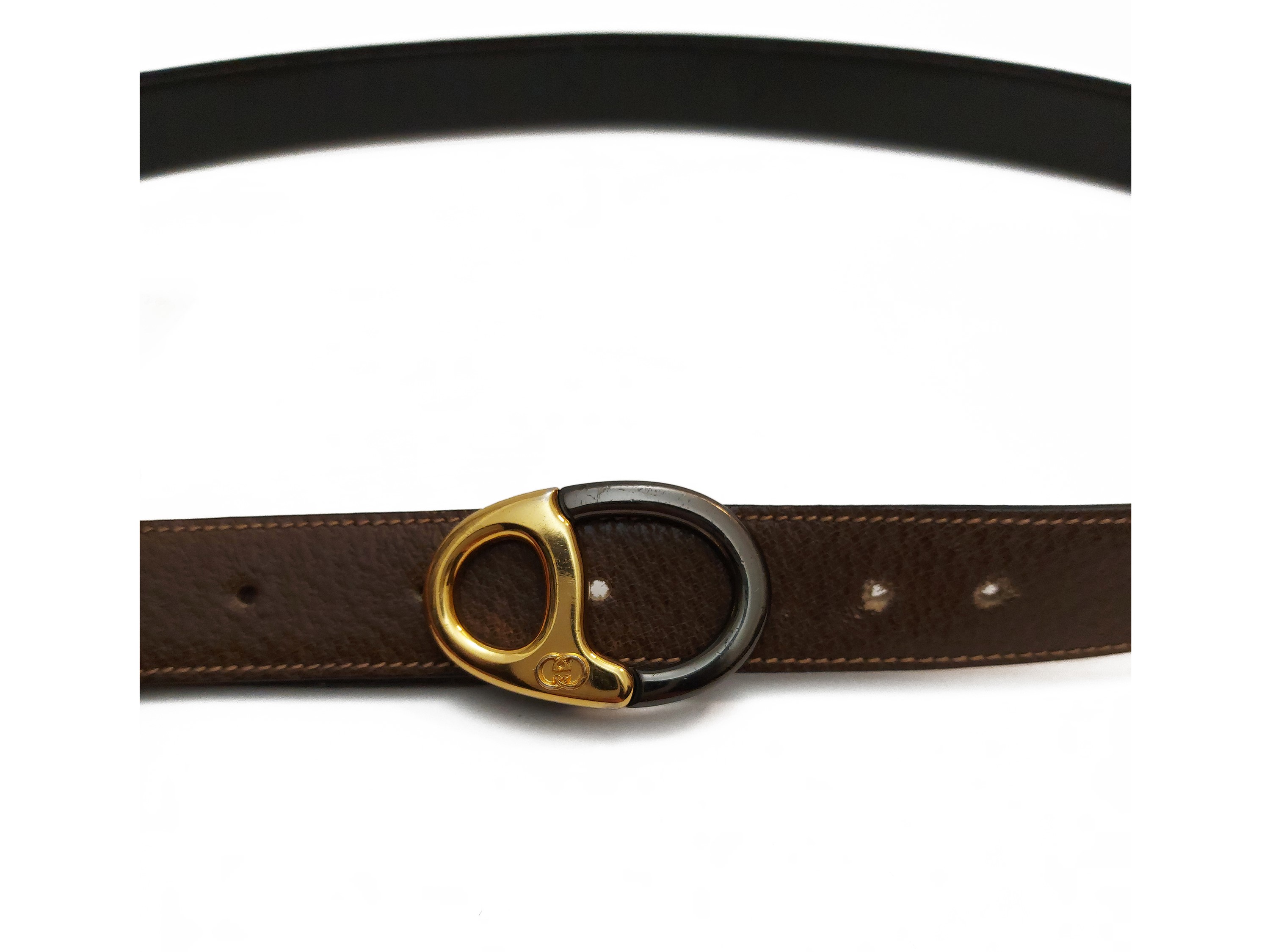 Gucci, Cintura in pelle di cinghiale con fibbia in ottone dorato e brunito