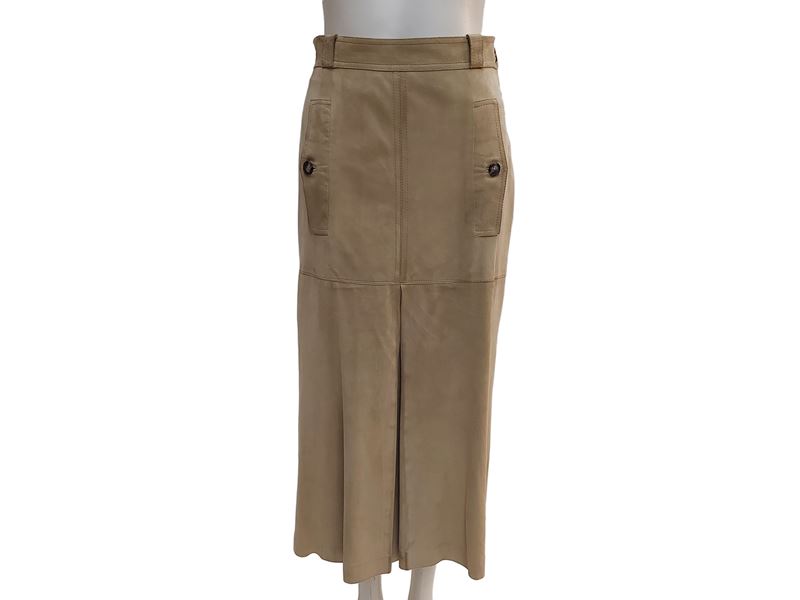 Gucci - Gonna Midi in Pelle Scamosciata Sabbia