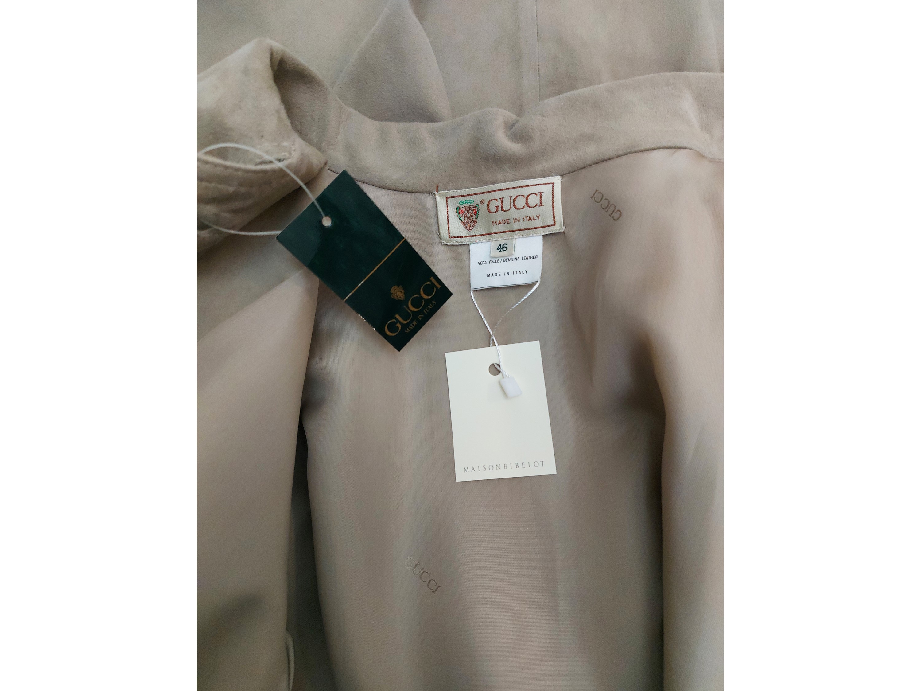 Gucci, Giaccone in pelle scamosciata sabbia, tg 46