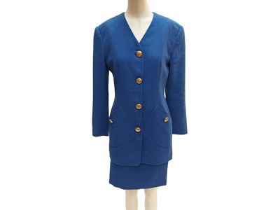 Enrico Coveri, Tailleur in tela di cotone blu royal, taglia 42