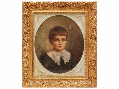 Ritratto di fanciullo, olio su tela in tondo, fine XIX secolo