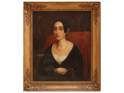 Ritratto di nobildonna con lorgnette, olio su tela