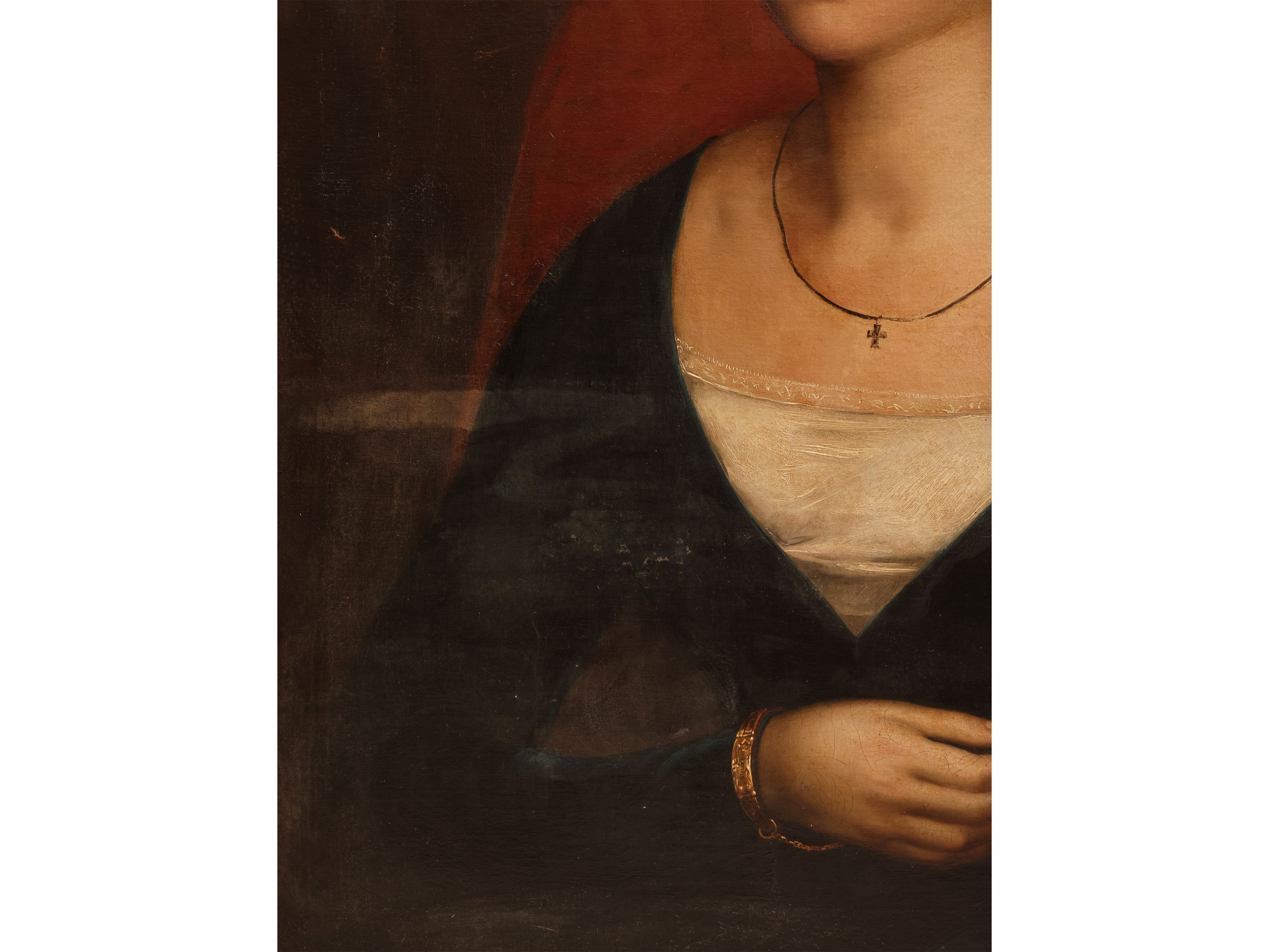 Scuola Francese del XIX Secolo - Ritratto di nobildonna con lorgnette, olio su tela