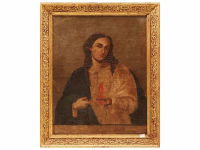 Sacro Cuore, olio su tela in cornice (XIX secolo)