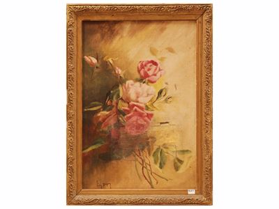 Leon Dupin, Rose, olio su tela (firmato), inizio XX secolo