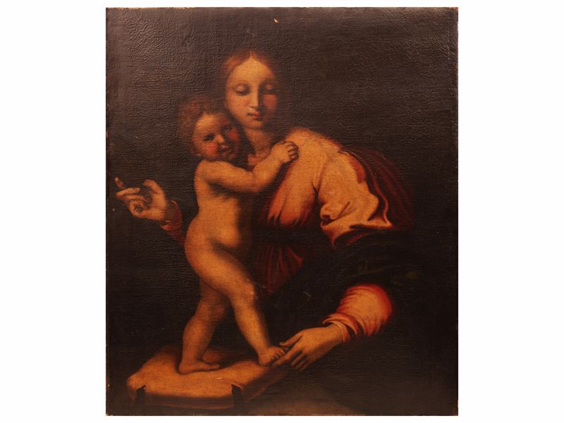 Da Raffaello Sanzio - Madonna con Bambino, olio su tela
