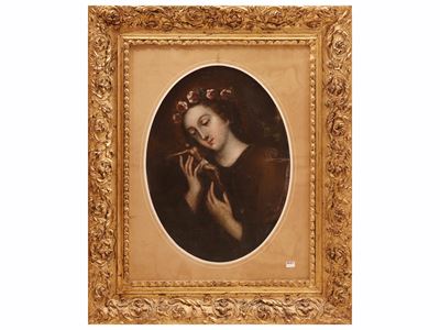 Santa Rosalia, olio su tela applicata a cartoncino, in cornice (XIX secolo)