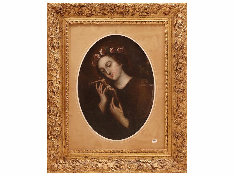 Santa Rosalia, olio su tela applicata a cartoncino, in cornice (XIX secolo)