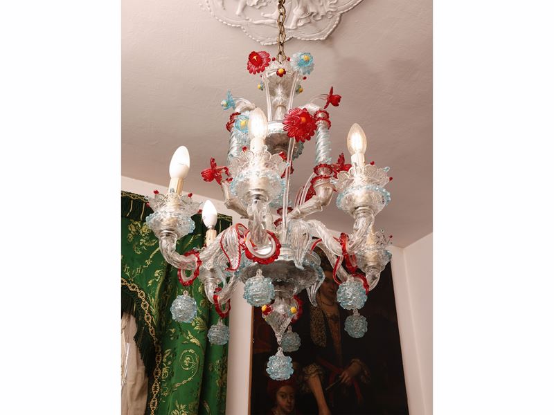 Lampadario, vetro soffiato di Murano, h 80 cm, diam. 50 cm
