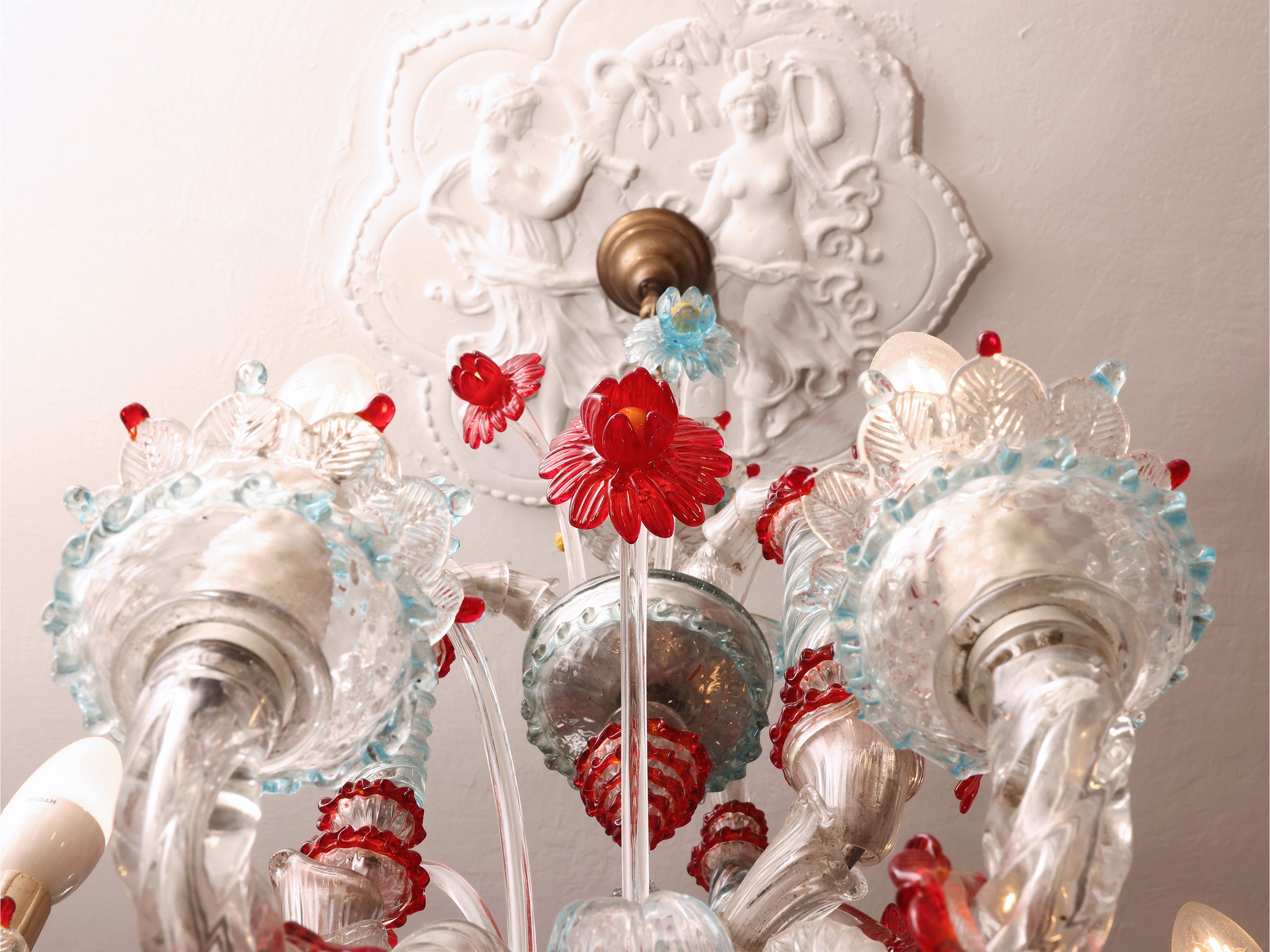 Lampadario, vetro soffiato di Murano, h 80 cm, diam. 50 cm
