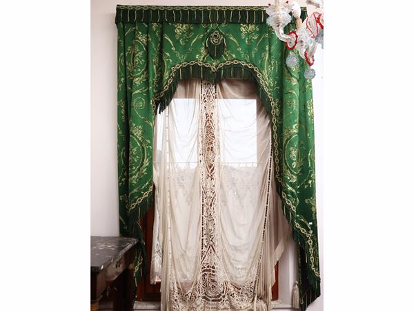 Emerald green silk damask valance
