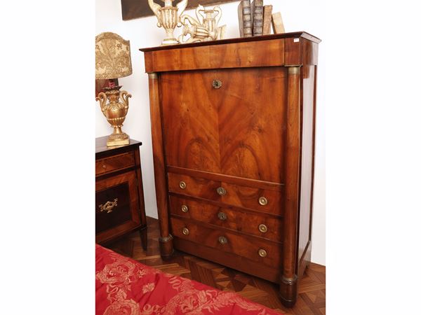 Secretaire veneered in mahogany feather