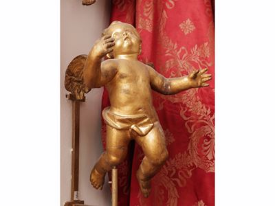 Cherubino, scultura in legno intagliato e dorato, XVIII–XIX secolo