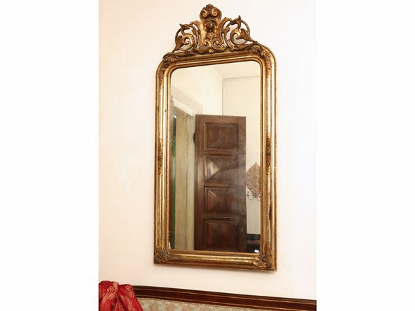 Mirror in wood and golden tablet